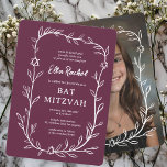 Convite Delicar Bar de FOTO PERSONALIZADO Botânico Bat Mit<br><div class="desc">Cartão perfeito para anunciar um morcego mitzvah, bar mitzvah ou outra celebração judaica! A mão desenhou uma delicada arte de trama de folha para você! TOTALMENTE PERSONALIZÁVEL! Clique em "Personalizar" acima para editar o texto. Clique em "editar usando a ferramenta design" para ajustar as fontes, cores e posicionamentos e para...</div>