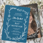 Convite Delicar Bar de FOTO PERSONALIZADO Botânico Bat Mit<br><div class="desc">Cartão perfeito para anunciar um morcego mitzvah, bar mitzvah ou outra celebração judaica! A mão desenhou uma delicada arte de trama de folha para você! TOTALMENTE PERSONALIZÁVEL! Clique em "Personalizar" acima para editar o texto. Clique em "editar usando a ferramenta design" para ajustar as fontes, cores e posicionamentos e para...</div>
