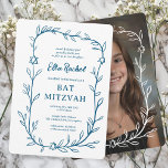 Convite Delicar Bar de FOTO PERSONALIZADO Botânico Bat Mit<br><div class="desc">Cartão perfeito para anunciar um morcego mitzvah, bar mitzvah ou outra celebração judaica! A mão desenhou uma delicada arte de trama de folha para você! TOTALMENTE PERSONALIZÁVEL! Clique em "Personalizar" acima para editar o texto. Clique em "editar usando a ferramenta design" para ajustar as fontes, cores e posicionamentos e para...</div>