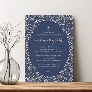 Convite Delicar Batismo Floral Cor-de-Rosa Esbranquiçada