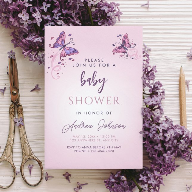 Convite Delicar Borboletas Rapariga Festa de Chá de fralda (Criador carregado)