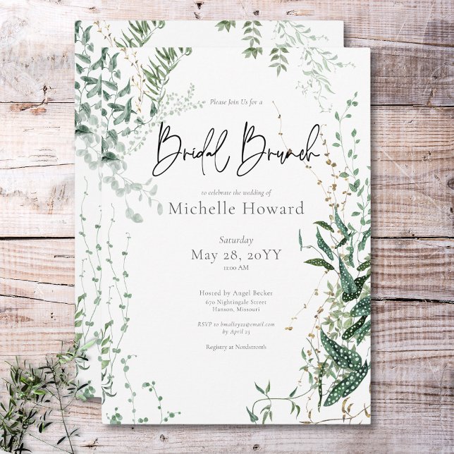 Convite Delicar Bridal Moderno da Floresta Tropical Brunch (Delicate Modern Tropical Rainforest Bridal Brunch Invitation)