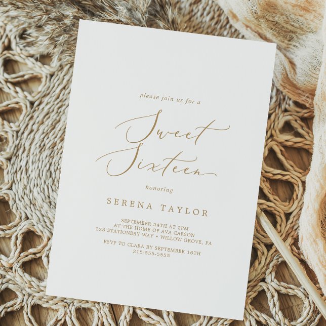 Convite Delicar Caligrafia Dourada Doce Dezesseis Aniversá (Criador carregado)