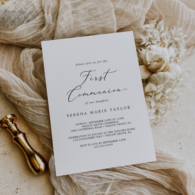 Convite Delicar Caligrafia Negra Primeira Comunhão (Criador carregado)