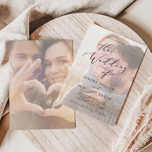 Convite Delicar Caligrafia Preta | Casamento de Foto Desva (Criador carregado)