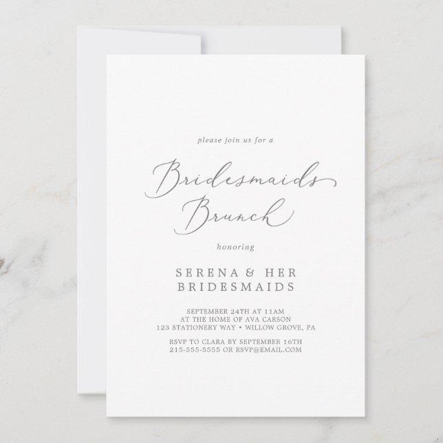 Convite Delicar Calliografia Prata Bridesmaids Brunch (Frente)
