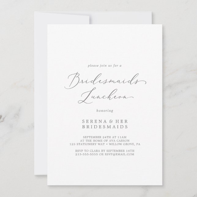 Convite Delicar Calliografia Silver Bridesmaids Luncheon (Frente)