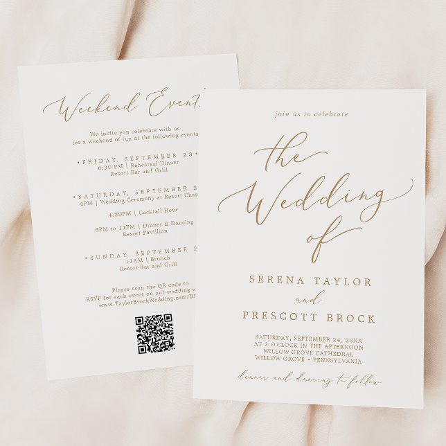 Convite Delicar Casamento de Código QR de Eventos Dourados (Criador carregado)