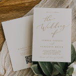 Convite Delicar Casamento de Código QR Dourado e Creme<br><div class="desc">Este delicado convite de casamento por código QR de ouro e creme é perfeito para um casamento moderno. A design romântica minimalista apresenta uma magnífica e elegante tipografia amarela ouro champanhe num fundo de creme de marfim com um aspecto simples e limpo. Salve o papel, incluindo um código QR para...</div>