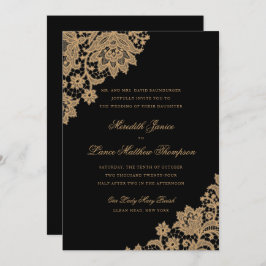 Convite Delicar Casamento Preto e Dourado do Canto Lace