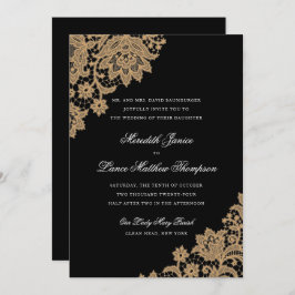 Convite Delicar Casamento Preto e Dourado do Canto Lace