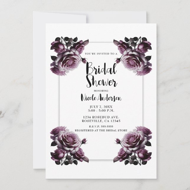 Convite Delicar Chá de Shabby de Rosas Rosa-Rosa (Frente)