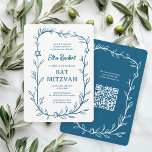 Convite Delicar Código QR PERSONALIZADO do Bar Botânico Ba<br><div class="desc">Cartão perfeito para anunciar um morcego mitzvah, bar mitzvah ou outra celebração judaica! A mão desenhou uma delicada arte de trama de folha para você! TOTALMENTE PERSONALIZÁVEL! Clique em "Personalizar" acima para editar o texto. Clique em "editar usando a ferramenta design" para ajustar as fontes, cores e posicionamentos e para...</div>