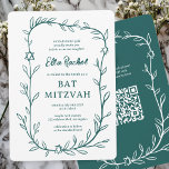 Convite Delicar Código QR PERSONALIZADO do Bar Botânico Ba<br><div class="desc">Cartão perfeito para anunciar um morcego mitzvah, bar mitzvah ou outra celebração judaica! A mão desenhou uma delicada arte de trama de folha para você! TOTALMENTE PERSONALIZÁVEL! Clique em "Personalizar" acima para editar o texto. Clique em "editar usando a ferramenta design" para ajustar as fontes, cores e posicionamentos e para...</div>