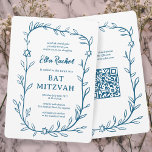 Convite Delicar Código QR PERSONALIZADO do Bar Botânico Ba<br><div class="desc">Cartão perfeito para anunciar um morcego mitzvah, bar mitzvah ou outra celebração judaica! A mão desenhou uma delicada arte de trama de folha para você! TOTALMENTE PERSONALIZÁVEL! Clique em "Personalizar" acima para editar o texto. Clique em "editar usando a ferramenta design" para ajustar as fontes, cores e posicionamentos e para...</div>