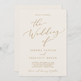 Convite Delicar Creme De Caligrafia Dourada Em Um Único Ca