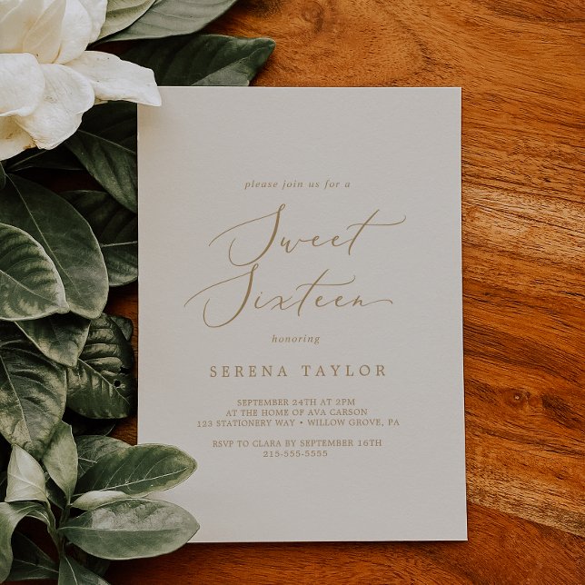 Convite Delicar Dourado e Creme Doce Dezesseis Aniversário (Criador carregado)