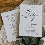 Convite Delicar Eventos de Fim de Semana Preto Casamento d<br><div class="desc">Este delicado evento de fim de semana da caligrafia negra com código QR é o convite de casamento perfeito para um casamento moderno. A design romântica minimalista apresenta uma magnífica e elegante tipografia negra num fundo branco com um aspecto simples e limpo. Salve o papel, incluindo a programação de fim...</div>