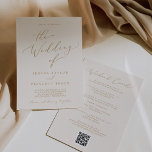 Convite Delicar Eventos Dourados de Fim de Semana do Creme<br><div class="desc">Este delicado evento de fim de semana de ouro e creme... o convite de casamento por código QR é perfeito para um casamento moderno. A design romântica minimalista apresenta uma magnífica e elegante tipografia amarela ouro champanhe num fundo de creme de marfim com um aspecto simples e limpo. Salve o...</div>