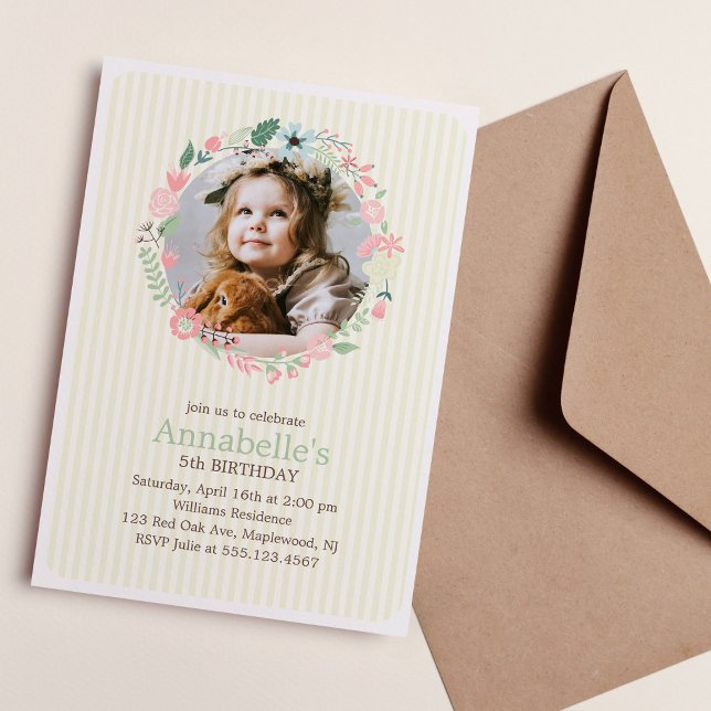 Convite Delicar Festa de aniversário Floral Wreath (Criador carregado)