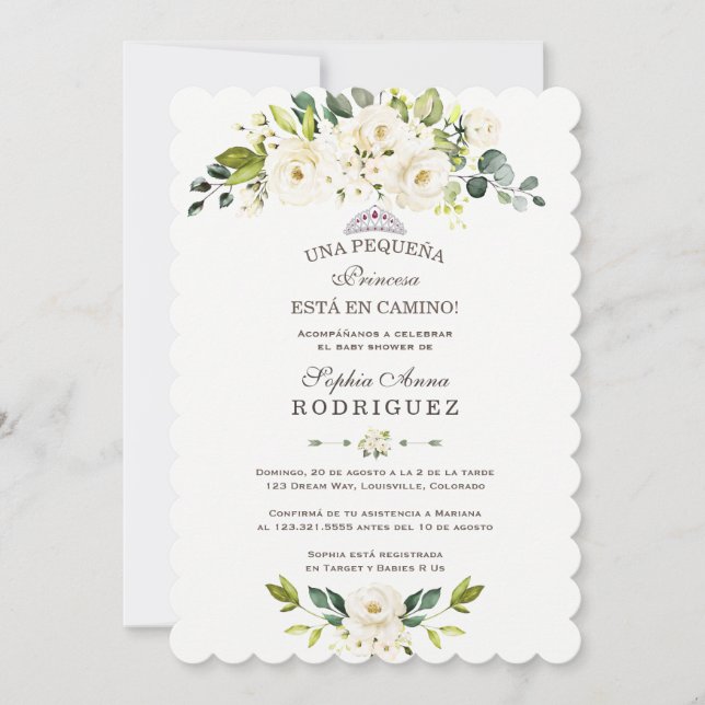 Convite Delicar Flores Brancas Invitación de Chá de fralda (Frente)