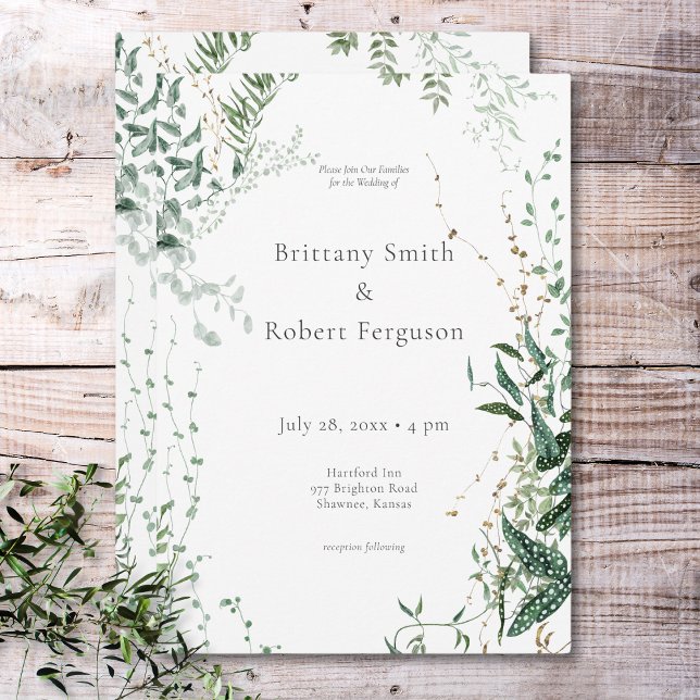 Convite Delicar Folhagem Moderna das Florestas Tropicais (Delicate Modern Tropical Rainforest Foliage Wedding Invitation)