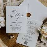 Convite Delicar Preto Tudo Em Um Casamento De Recepção QR<br><div class="desc">Esta delicada caligrafia negra, tudo em um convite de casamento de recepção QR é perfeito para um casamento moderno. A design romântica minimalista apresenta uma magnífica e elegante tipografia negra num fundo branco com um aspecto simples e limpo. Salve o papel, incluindo os detalhes na parte traseira do convite de...</div>