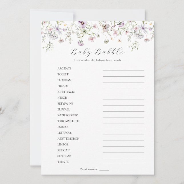 Convite Delicar Roxo-Flor-Selvagem Babble Scramble (Frente)