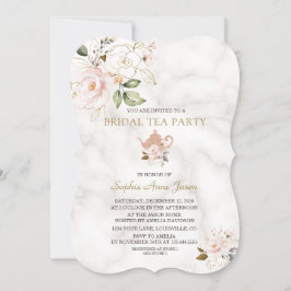 Convite Delicate Blush Dourado Floral Chá de panela Tea Pa