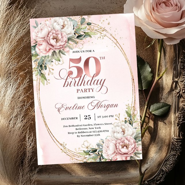 Convite Delicate Blush Watercolor 50th Birthday Invitation (Delicate Blush Watercolor 50th Birthday Invitation)