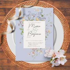 Convite Delicate Boho Wildflower Periwinkle Wedding