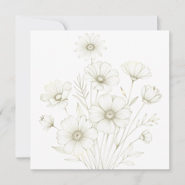 Convite Delicate Cosmos Bouquet Line Art Grace (Frente)