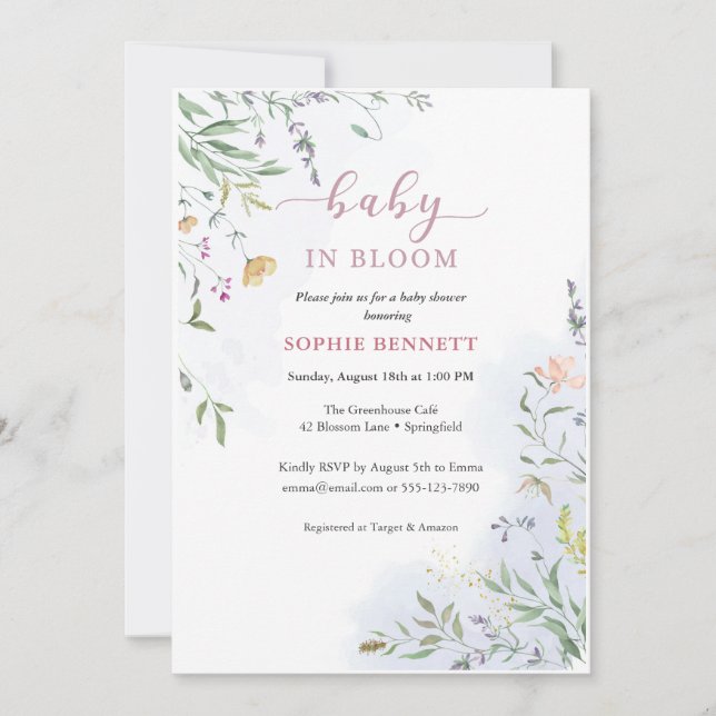 Convite Delicate Floral Baby Shower Invitation (Frente)