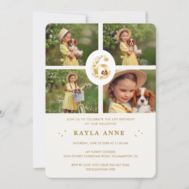 Convite Delicate Floral Botanical Number 6 Spaniel Puppy (Frente)