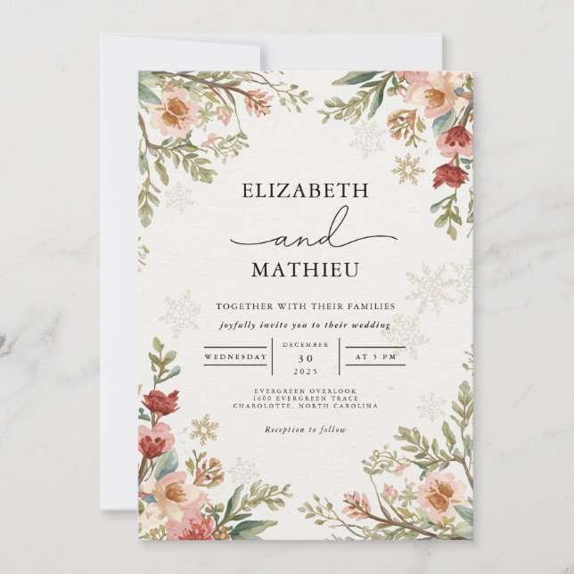 Convite Delicate Floral Casamento no inverno (Frente)