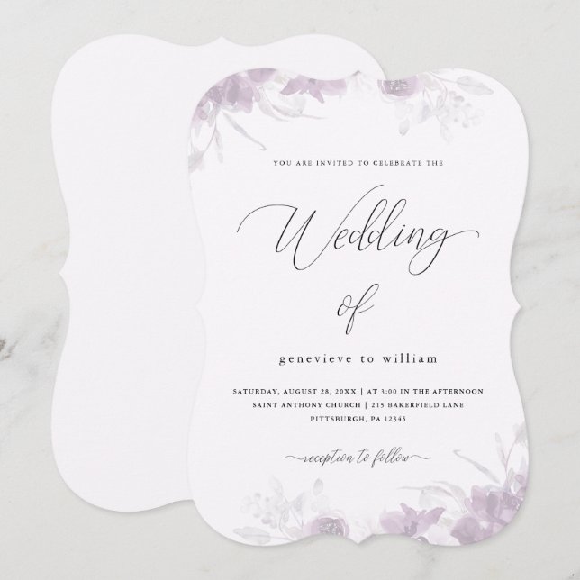 Convite Delicate Floral com Casamento Calliográfico (Frente/Verso)