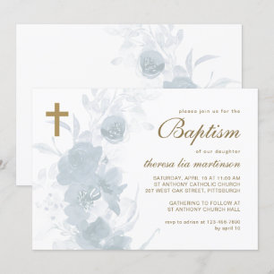 Convite Delicate Floral com Cruz Baptism