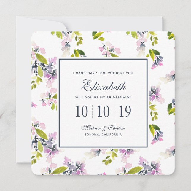Convite Delicate Floral Watercolor - Bridesmaid (Frente)