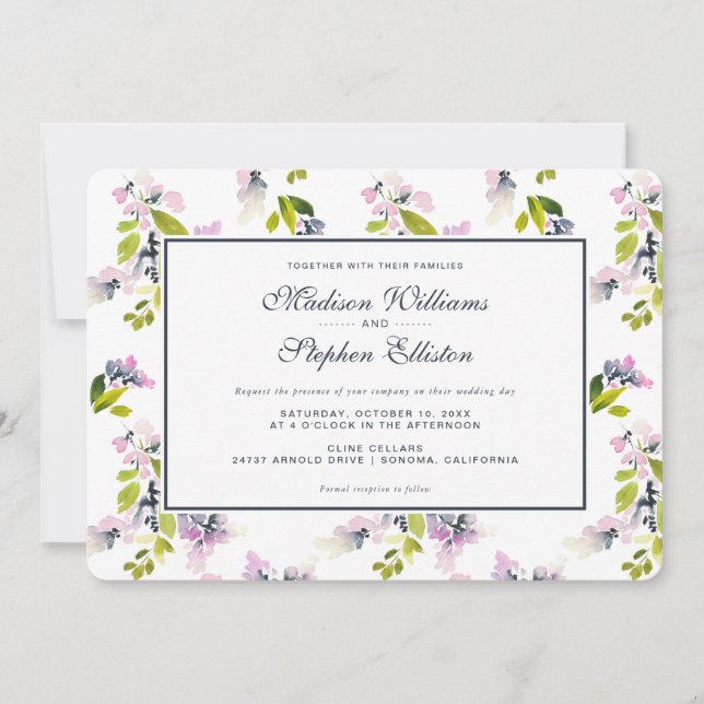 Convite Delicate Floral Watercolor - Casamento (Frente)