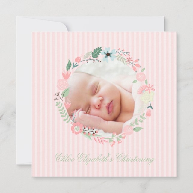 Convite Delicate Floral Wreath Christening (Frente)