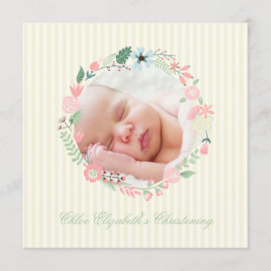 Convite Delicate Floral Wreath Christening