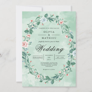 Convite Delicate Floral Wreath Pastel Wedding