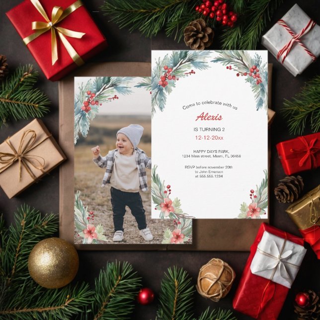 Convite Delicate Floral Wreath | sua foto | Aniversário (Criador carregado)