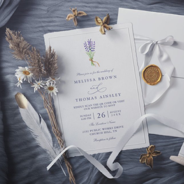 Convite Delicate French Lavender Elegant QR Code Wedding (Criador carregado)