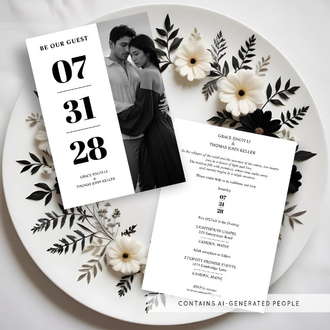 Convite Delicate Glam Black & White Enchanting Minimal (Delicate Glam Simple Black & White Enchanting and Minimalist Photo Wedding Invitations Cards.)