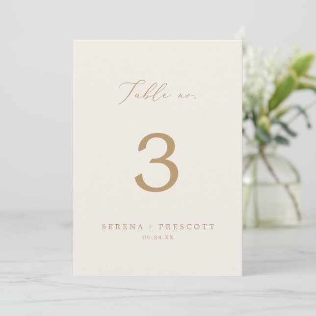 Convite Delicate Gold Calligraphy | 5x7 Cream Table No. (Em pé/Frente)