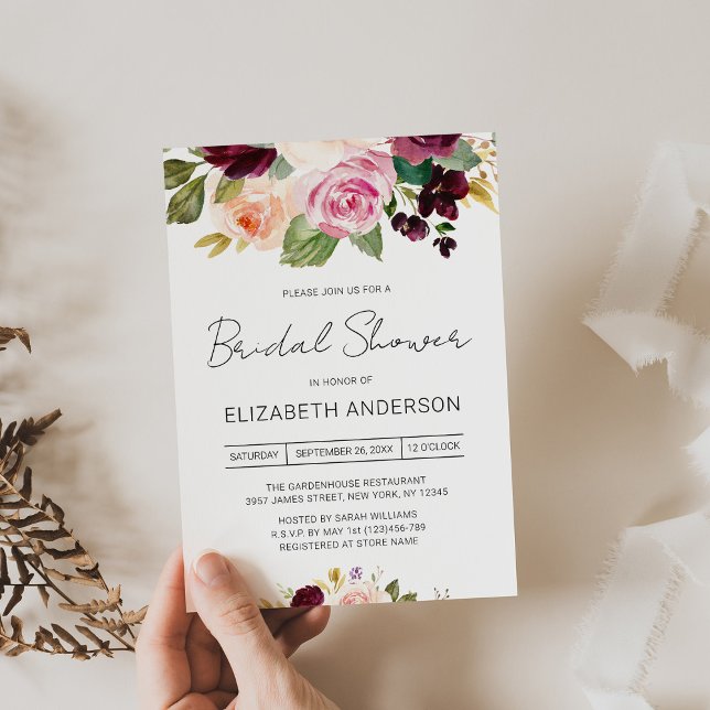 Convite Delicate Moody Rustic Floral Chá de panela (Delicate Moody Rustic Floral Bridal Shower Invitation)