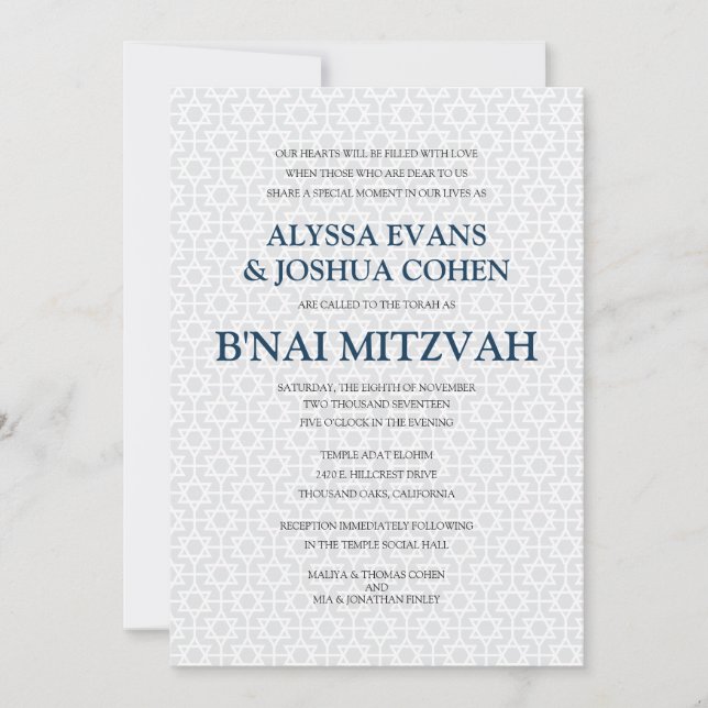 Convite Delicate Patterned B'nai Mitzvah (Frente)