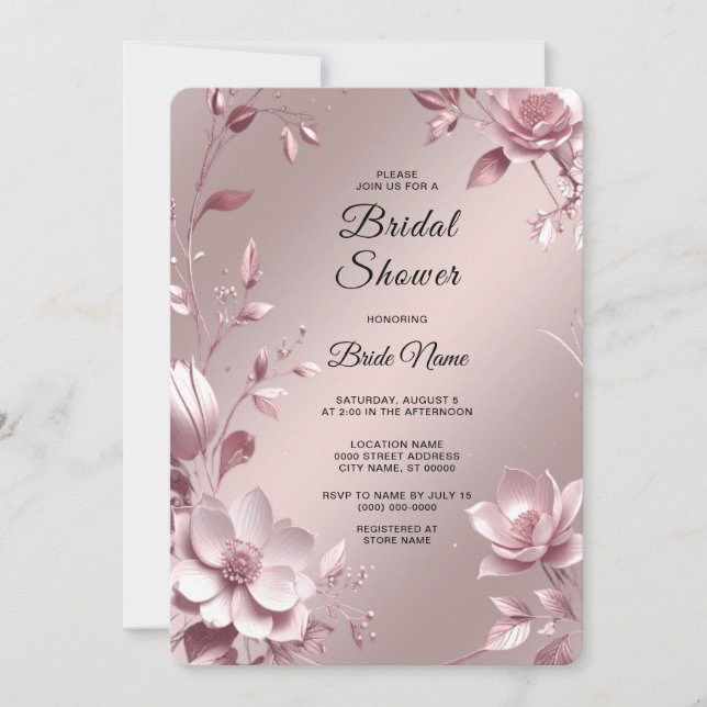 Convite Delicate Pink Floral Frame Bridal Shower (Frente)