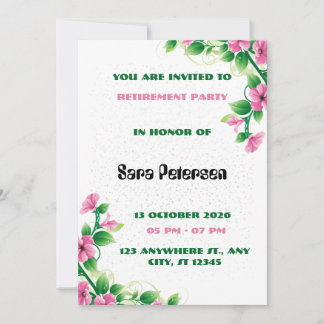 Convite Delicate Pink Flower Retirement Party Invitation
